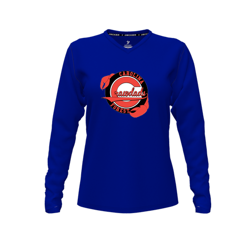 [FTLVCFRY-FYXS-LOGO1] Decker Comfort T-Shirt (Female Youth XS, Royal, V Neck, Logo 1, Long Sleeve)