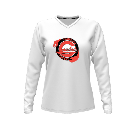 [CUS-DFW-TEES-PER-VNK-LSL-WHT-FYXS-LOGO1] Performance T-Shirt (Female Youth XS, White, V Neck, Logo 1, Long Sleeve)
