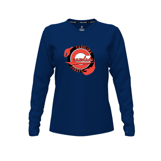 [FTLVPTNV-FYXS-LOGO1] Decker Performance T-Shirt (Female Youth XS, Navy, V Neck, Logo 1, Long Sleeve)