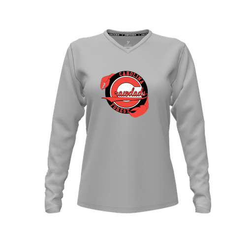 [CUS-DFW-TEES-PER-VNK-LSL-GRY-FYXS-LOGO1] Performance T-Shirt (Female Youth XS, Gray, V Neck, Logo 1, Long Sleeve)