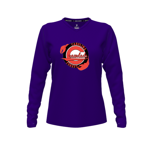 [FTLVPTPP-FYXS-LOGO1] Decker Performance T-Shirt (Female Youth XS, Purple, V Neck, Logo 1, Long Sleeve)