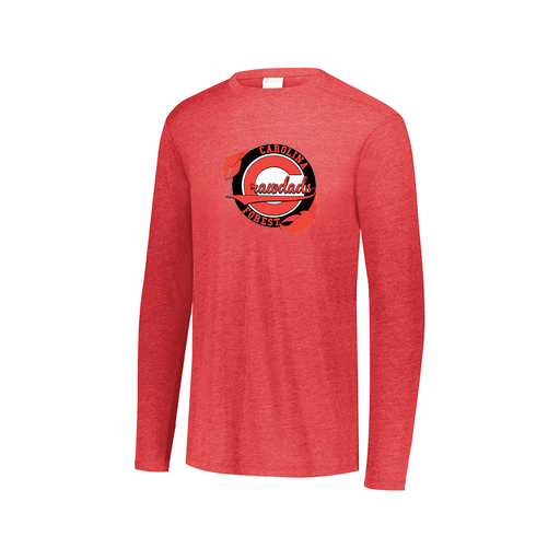 [3075.V96.XS-LOGO1] Decker Men's Tri-Blend T-Shirt - Long Sleeve (Adult XS, Red, Logo 1)